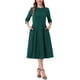 thumbnail image 1 of Vestido de trabajo elegante para mujer INSPIRE CHIC, de manga 3/4, con pliegues, cuello redondo, estilo midi, color verde oscuro, talla M, 1 of 5
