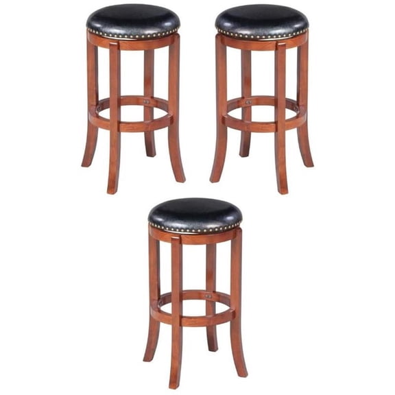 Home Square Cordova 29" Swivel Bar Stool in Cherry - Set of 3