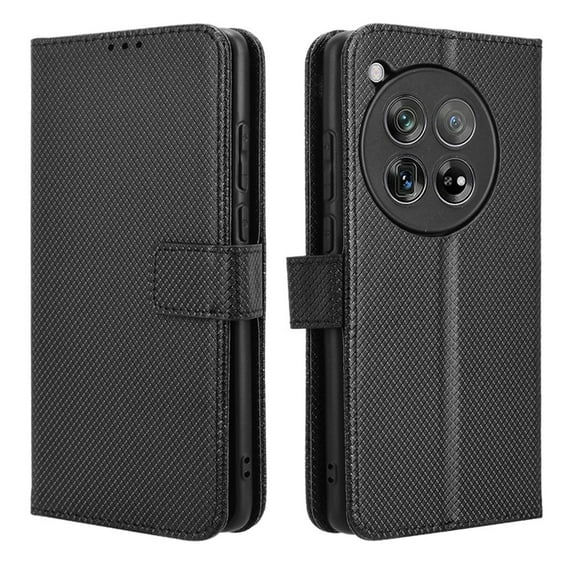 SaniMore for Oneplus 12R PU Leather Case, Magnetic Closure Flip Wallet Cover with Wrist Strap Card Slot & Adjustable Kickstand All-Inclusive Protective Wallet Shell, Black