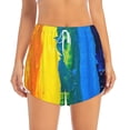 thumbnail image 3 of Uemuo Rainbow Colored Pattern Women's Athletic Shorts High Waisted Running Shorts with Liner Pockets Gym Elastic Workout Shorts-Medium, 3 of 9