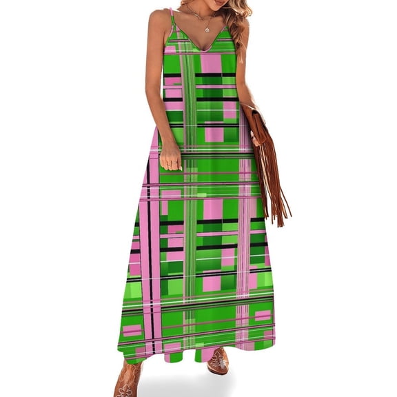 Plaid Pink & Green Sleeveless Dress Loose Women's Dress Dresses Luxury Evening Dresses