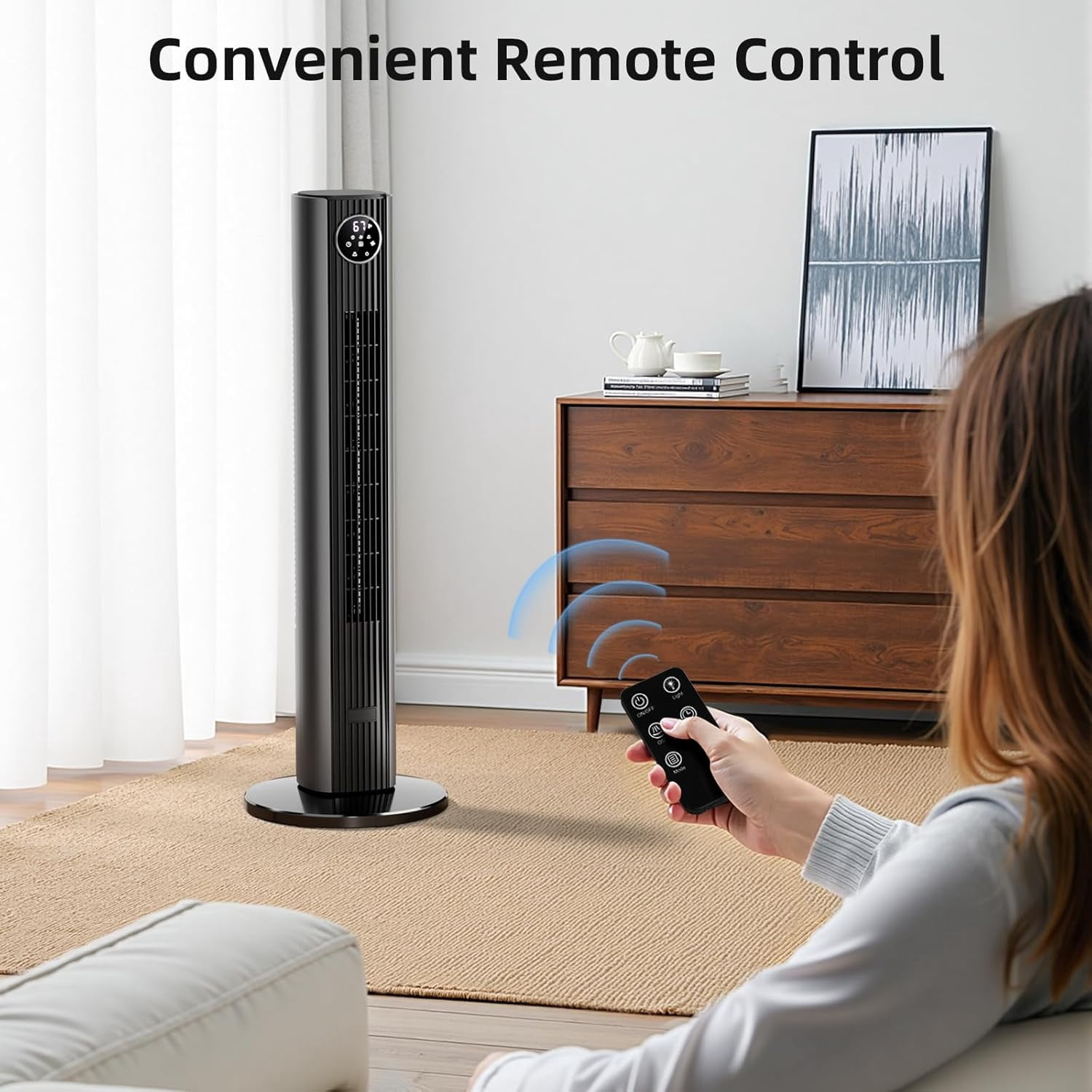 FREE VILLAGE 36 inch Tower Fan Portable Floor Fans,85°Oscillating Fan Quiet Cooling 12H Timer Remote Control Standing Bladeless Electric 3 Wind Speeds 4 Modes Bedroom Drom Office,Black