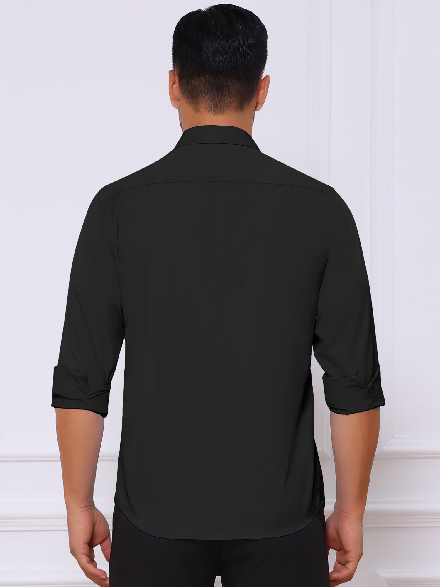 DARING DIVA Men's Point Collar Button Long Sleeve Business Shirts XL Black