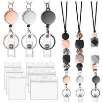 3 Set Retractable Lanyard for ID Badges, Teacher with Holder Beaded Lanyards Women B