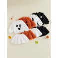 thumbnail image 2 of RUINIXCW Kids Girl Halloween Outfit Smiling Eyelashes Embroidery Long Sleeves Plush Sweatshirt and Mini Skirt 2 Pcs Set, 2 of 7
