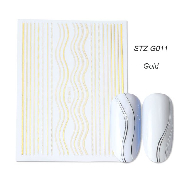 Pegatinas de uñas de líneas simples 3D, calcomanías de letras de rayas de Metal de oro rosa, deslizadores de arte de uñas de Gel curvo, decoración de manicura de esmalte BESTZGS014 Dengxun unisex