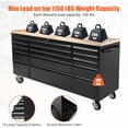 thumbnail image 3 of 72" Rolling Tool Chest Workbench – 15 Drawers, Heavy-Duty Steel, Rubber Wood Top, Key Locking, Drawer Liners, Black, 3 of 5