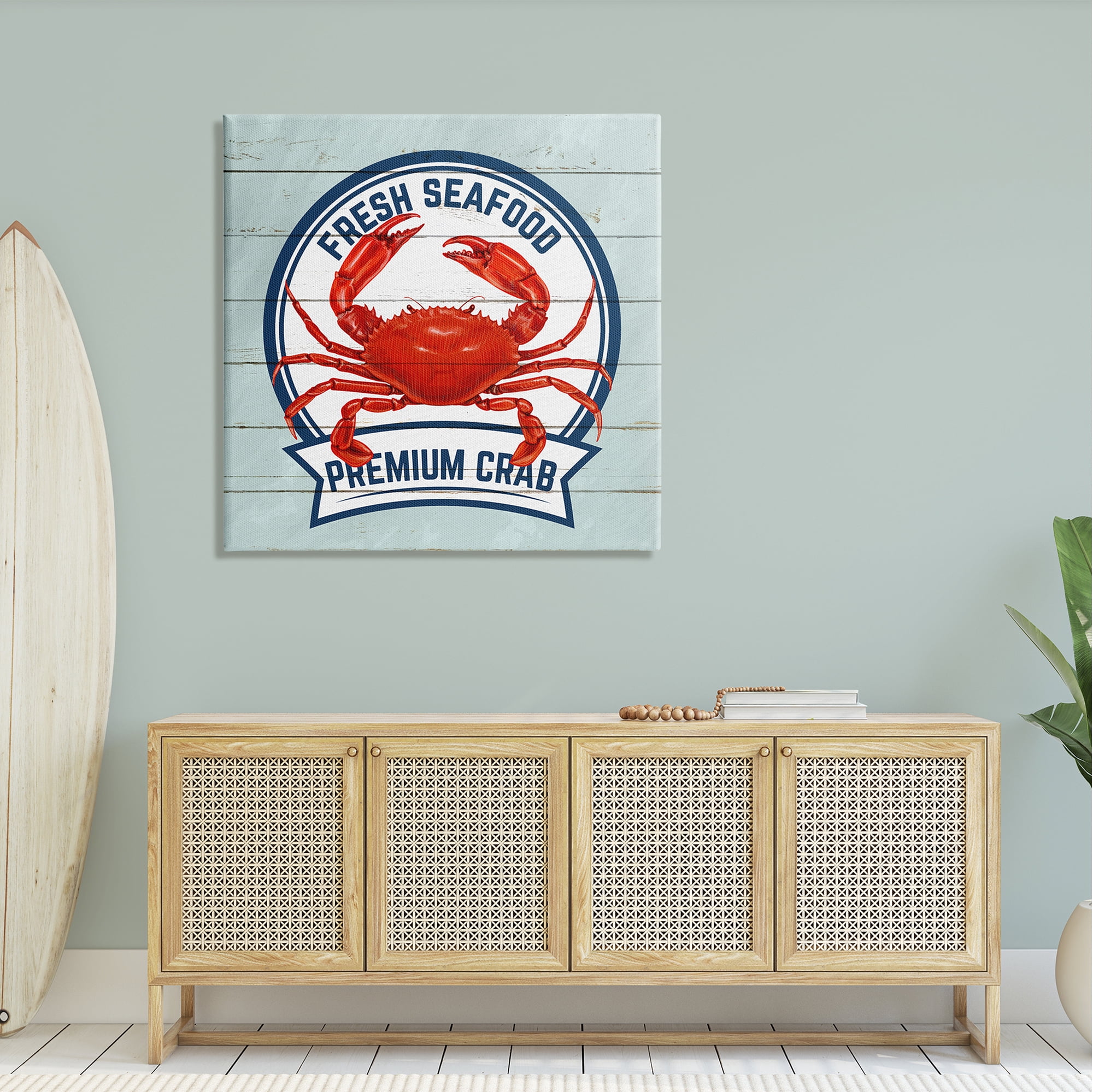 Stupell Industries Fresh Seafood Crab Sign Quote Rustic Nautical Boathouse Paintings Gallery-Wrapped Canvas Print Wall Art, 36x36, by Kim Allen