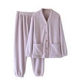 thumbnail image 1 of Posijego Pajamas Set for Woman Button down V Neck Shirts Elastic Bottom Pants Womens Plush Lounge 2Pcs, 1 of 4