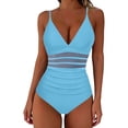 thumbnail image 3 of cocolona Womens One Piece Tummy Control Swimsuits Summer Solid Color V Neck Mesh Patchwork Bathing Suit, 3 of 6