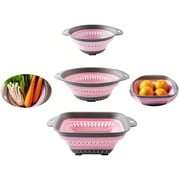 Collapsible Colander - BPA Free Silicone Food Strainer with Plastic Handles - Heavy Duty Foldable Heat Resistant Pasta and Veggies Kitchen Drainer Steam Basket - Dishwasher Safe - 3pcs (pink)