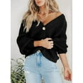 thumbnail image 4 of Women'S Chunky Knit Open Front Sweater Long Sleeve Button Loose Short Cardigan Outerwear Coats Black S, 4 of 7