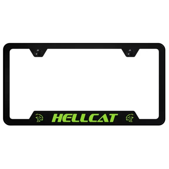 Dodge Hellcat UV Print Logo Polycarbonate Notched License Plate Frame (Green on Black)