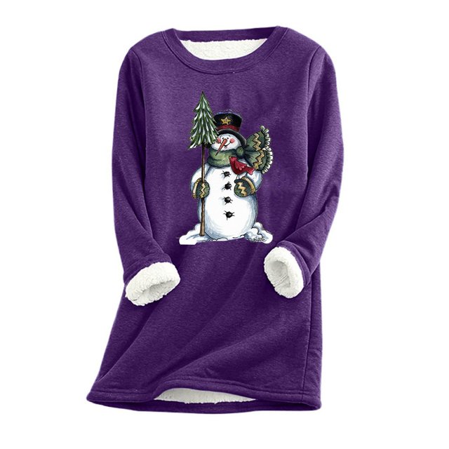 LSLJS Femmes 2024 Automne Haut, Mode Féminine Impression de Noël Manches Régulières Hiver Ample Vacances Décontracté Manches Col Rond Chemise Hauts/violet,(TG)