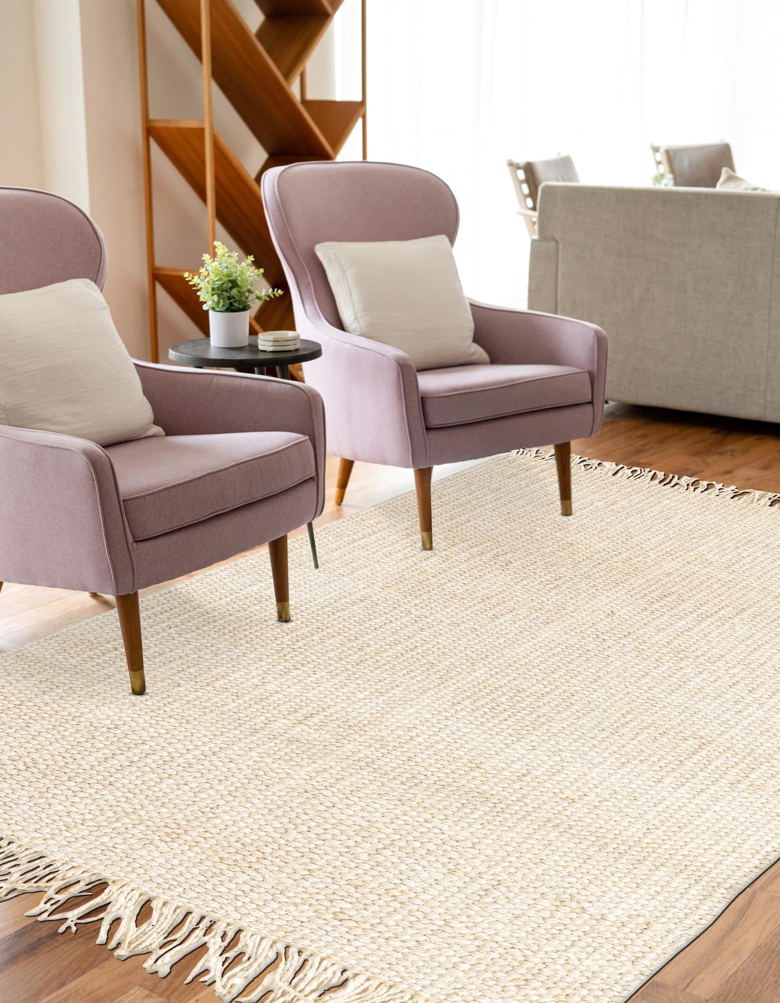 Unique Loom Chunky Jute Collection Area Rug (6' 1" x 9' Rectangle Ivory)