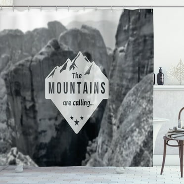 Ambesonne Adventure Shower Curtain, Mountains are Calling, 69"Wx84"L, Grey Dark Grey