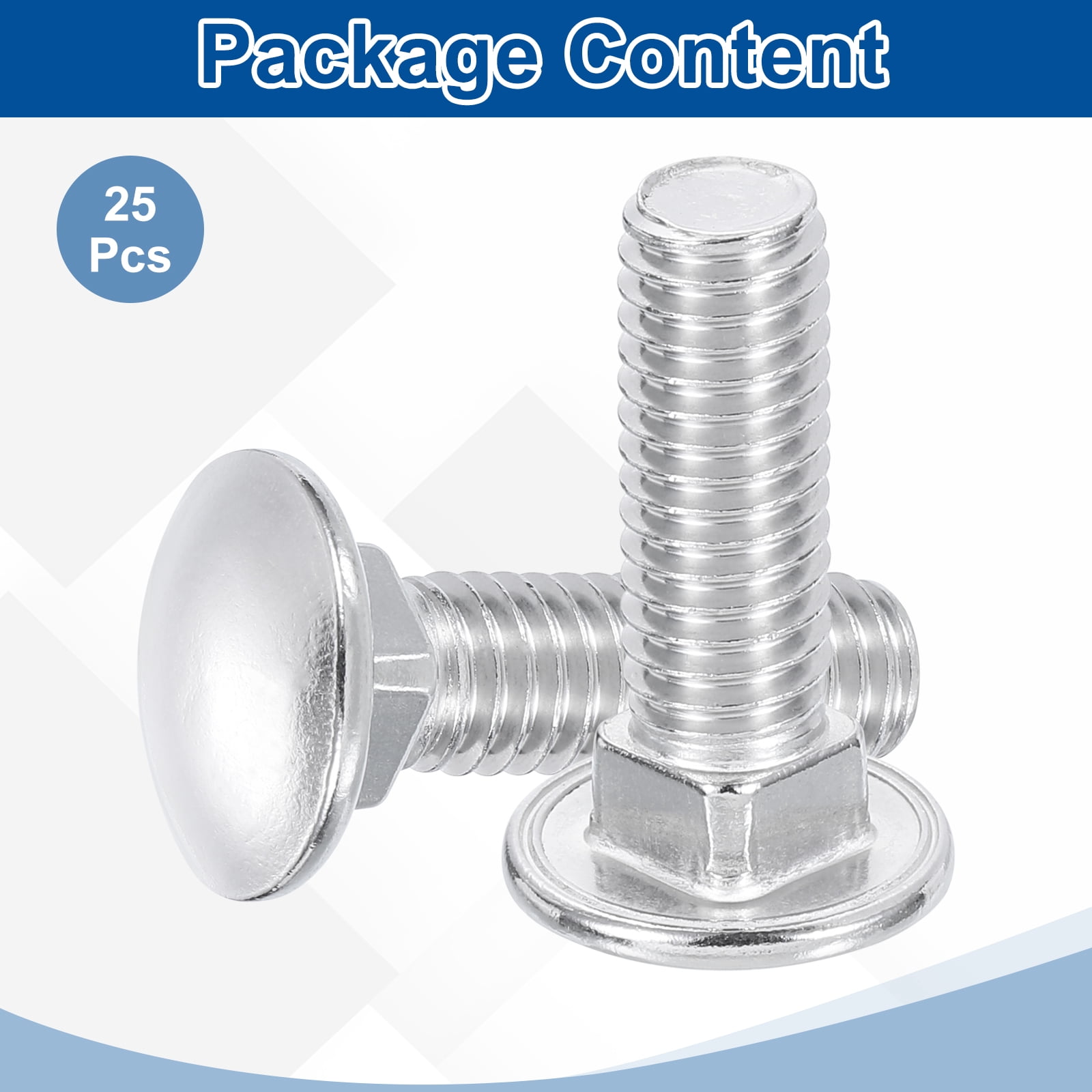 Uxcell 25Pack 3/8"-16x1-3/4" Stainless Steel Carriage Bolts Round Head Square Neck, Silver