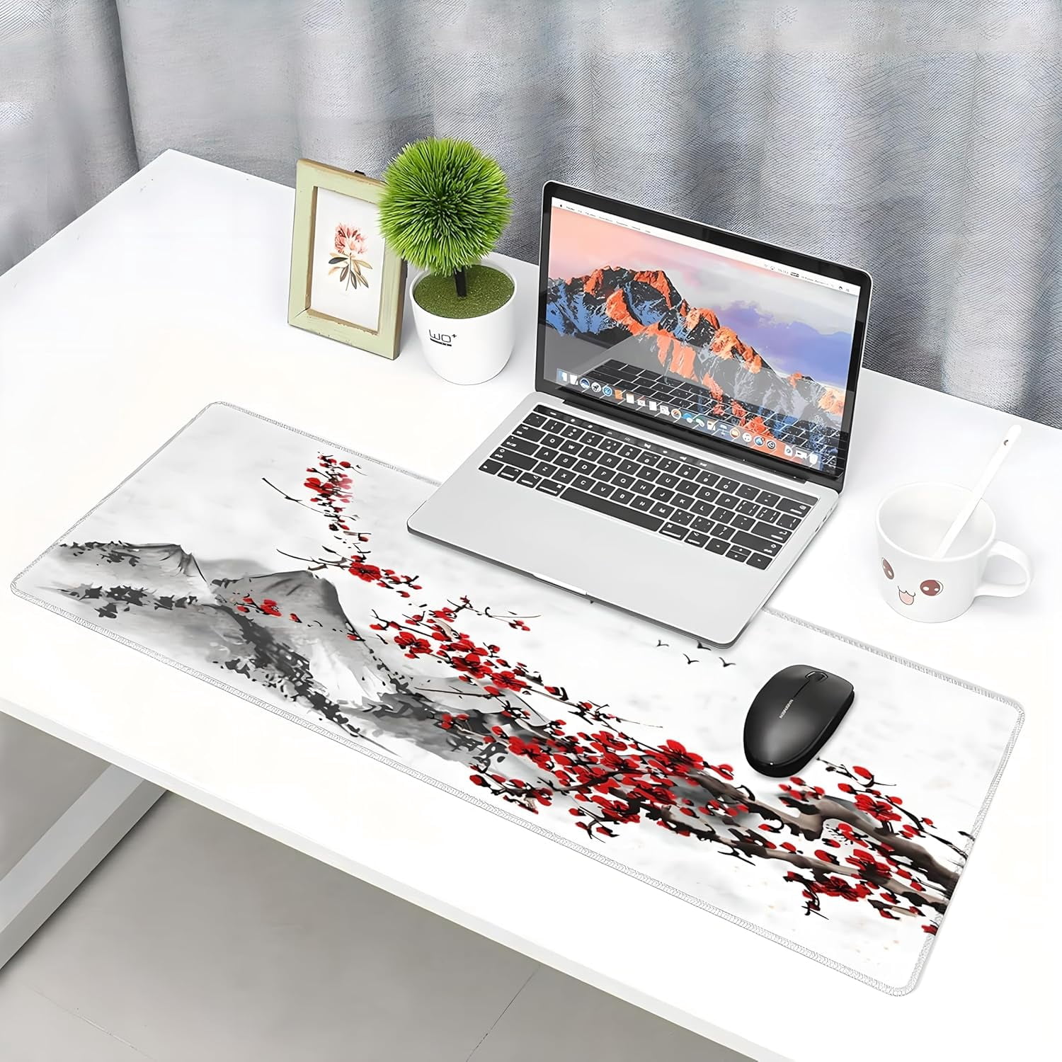 Japanese Gaming Mouse Pad - Large Desk Mat, Non-Slip Rubber Base with Stitched Edges, Ideal for Gaming, Office, Home Work, 31.5x11.8 Inch