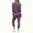 thumbnail image 5 of Yeaiivve Sweatsuit for Women 2 Piece Outfits Striped Crewneck Pullover Top and Drawstring Jogger Pants Lounge Tracksuit Set Purple XXL, 5 of 9