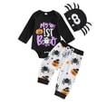 thumbnail image 3 of Glisme Girls Outfit Set Letter Print Long Sleeve Crew Neck Tops With Graphic Pants Outfit Halloween Breathable Girls Set Size 9-12 Months Black, 3 of 8