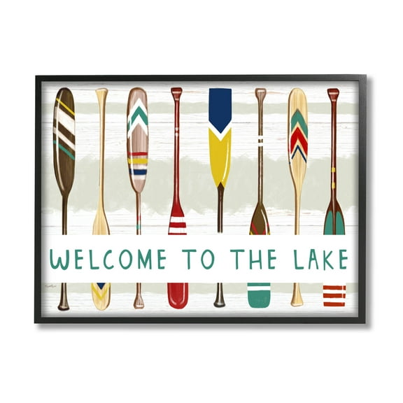 Stupell Industries Lake House Welcome Boat Paddles Graphic Art Black Framed Art Print Wall Art, Design by Elizabeth Tyndall