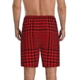 thumbnail image 2 of Balery Red Black Houndstooth Men's Cotton Knit Pajama Shorts Waistband & Pockets,Short Pajama Pants-Small, 2 of 8