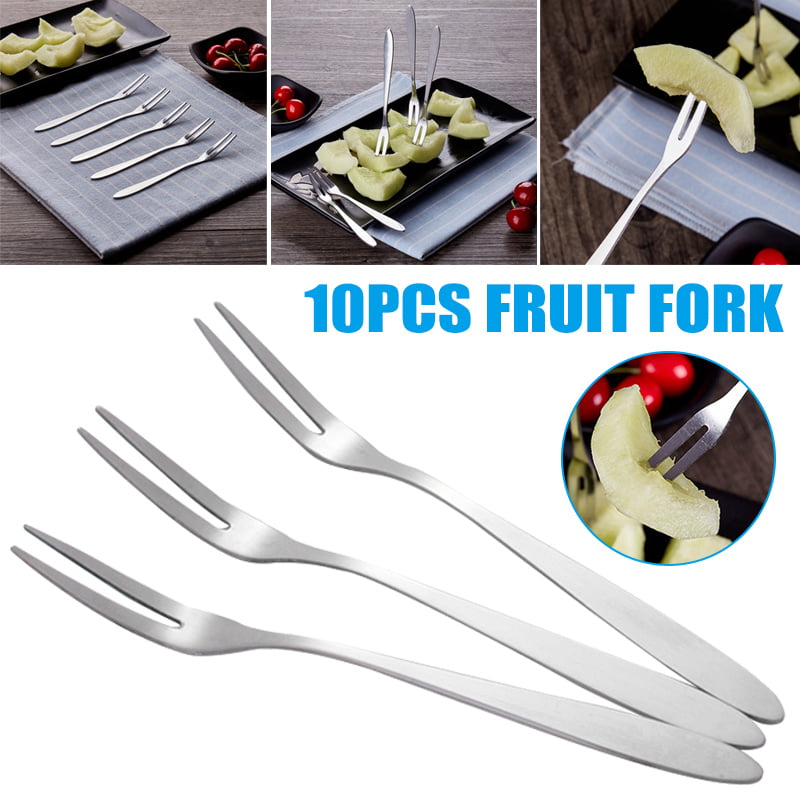 5Pcs Portable Stainless Steel Fruit Fork Cake Salad Fork Tableware Small Forks 