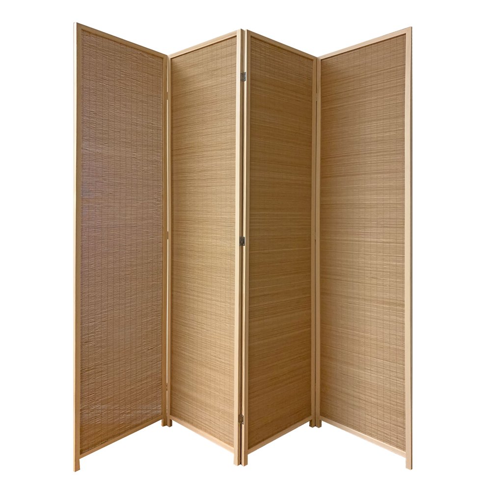 4 Panel Bamboo Shade Roll Room Divider, Natural Brown