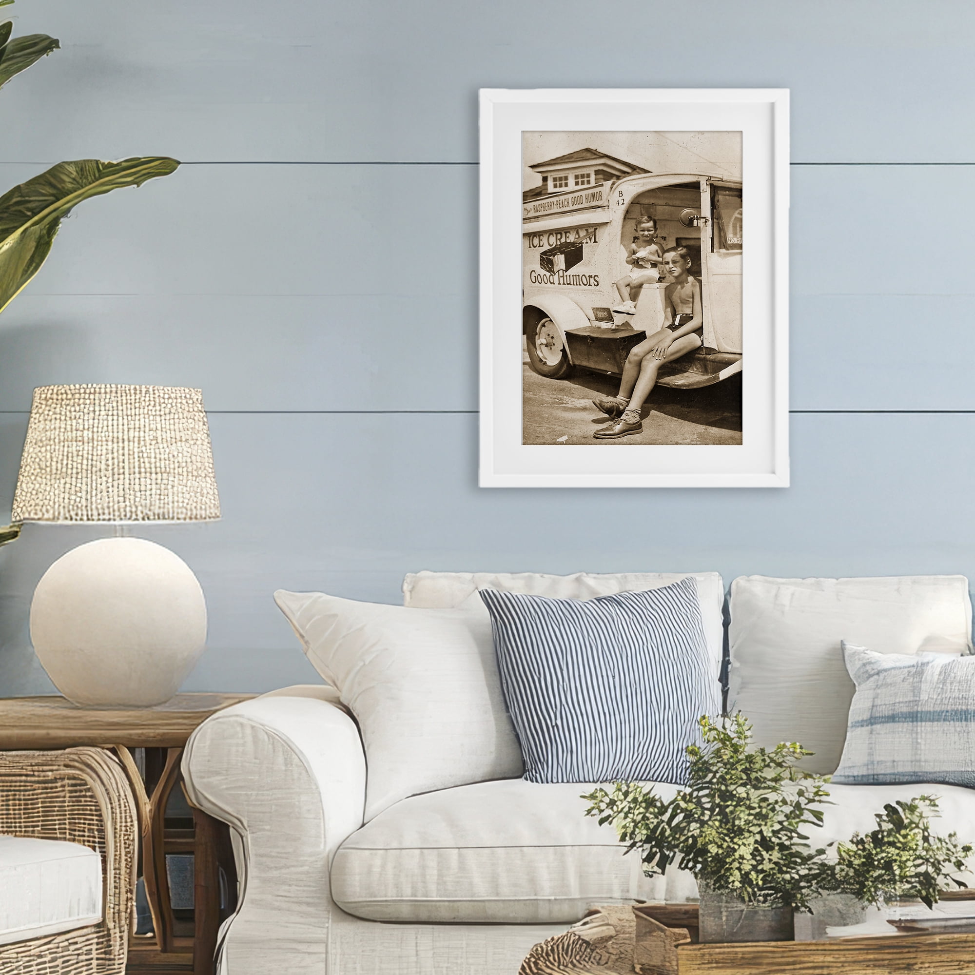 Stupell Industries Vintage Ice Cream Truck White Framed Print Under Glass, design by Grotto Studios