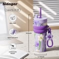 thumbnail image 3 of Sidagar 24 oz Ceramic Lined Stainless Steel Leakproof Travel Mugs with Straw Lid, Purple Floral, 3 of 9