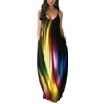 thumbnail image 1 of Diconna Female Rainbow Striped V-Neck Sleeveless Spaghetti Strap One-Piece, 1 of 9