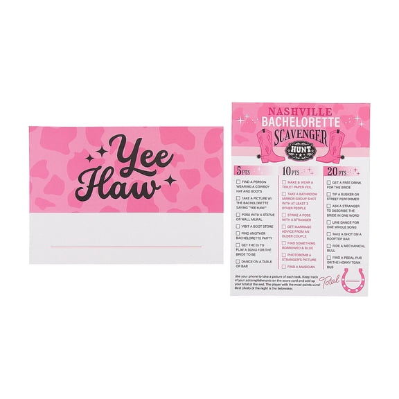 5" x 7" Nashville Bachelorette Party Cardstock Scavenger Hunt Cards – 12 Piece
