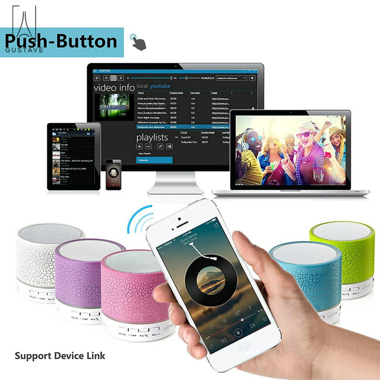 OUTAD GustaveDesign Portable Mini Wireless Bluetooth Speaker Stereo Sound  Box With Colorful Light Support USB & TF Card Mic for iPhone iPod & Android  System Equipment Etc White 