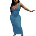thumbnail image 4 of Fesfesfes Spring Dresses for Women Low Cut Tank Dress Deep V-Neck Sleeveless Ribbed Party Bodycon Dress, 4 of 7