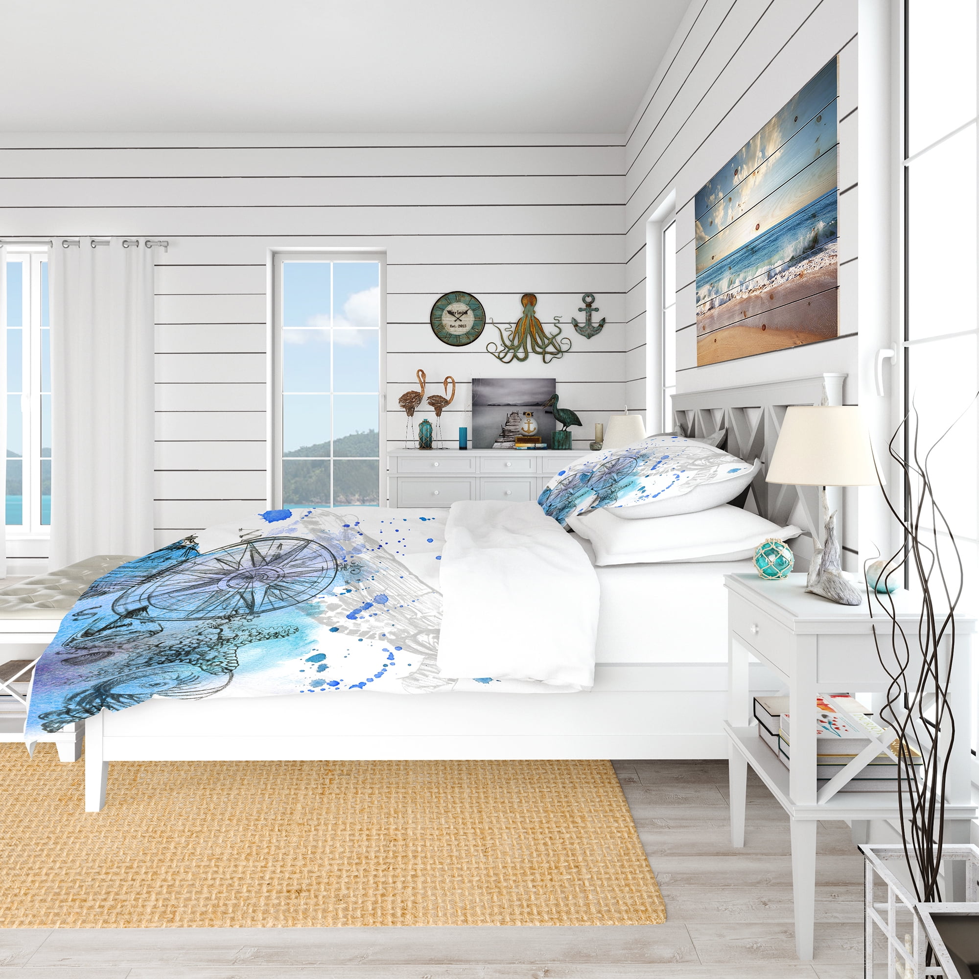 Designart 'Marine Creatures Illustration' Beach Duvet Cover Set