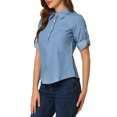 thumbnail image 4 of INSPIRE CHIC Women's Half Placket Turn Down Collar Chest Pocket Rolled Sleeve Top XS Blue, 4 of 7