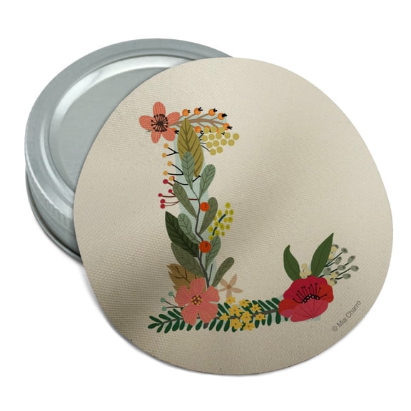 Letter L Floral Monogram Initial Round Rubber Non-Slip Jar Gripper Lid Opener