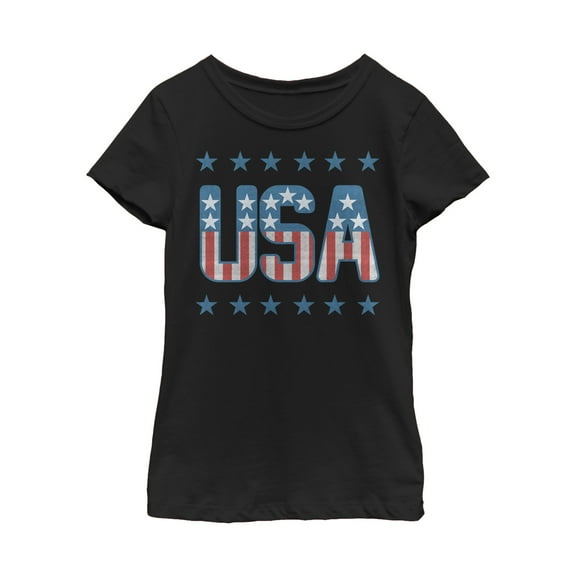 Girl's Lost Gods Fourth of July  USAs  Graphic Tee Black Large