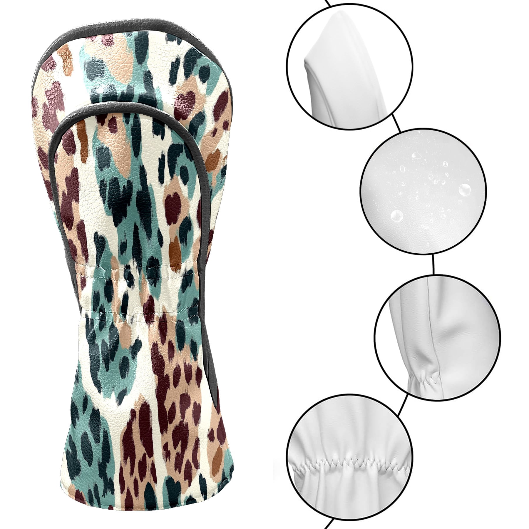 Golf Club Covers PU Leather Waterproof Head Covers for Fairway Woods Hybrids Leopard Print Unisex Fits Most Brands