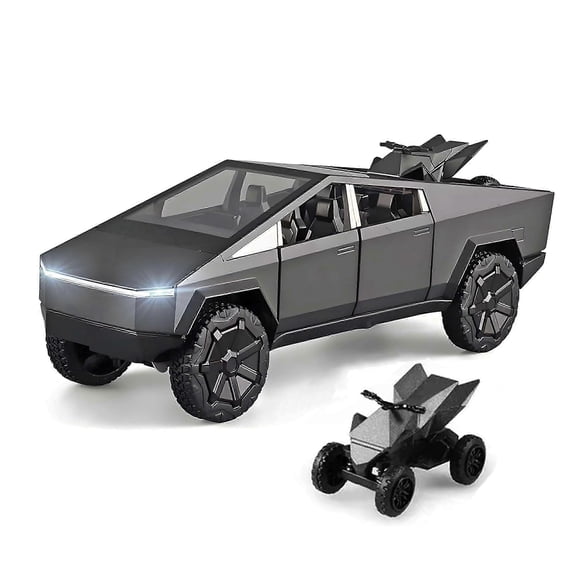 Cybertruck Toy Trucks with Motorcycle Diecast Metal Cyber Truck Model Pickup Truck 1/32 Toy Race Cars with Sound and Light Gift Age for 6 Year Up for