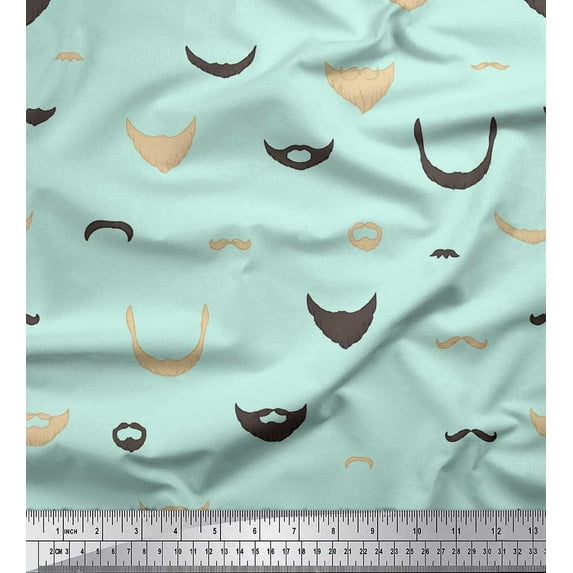 Soimoi Green Rayon Fabric Mustache Face Printed Craft Fabric by The Yard 58 Inch Wide