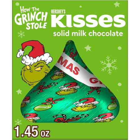 Hershey's Kisses Grinch Solid Milk Chocolate Christmas Candy, Gift Box 1.45 oz