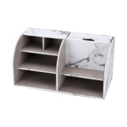 KINGFOM Desktop Drawers, PU Leather Pen Holder Desktop Organizer Office Supplies Storage Box for Pen/Mobile Phone/Remote Control Gray Marble