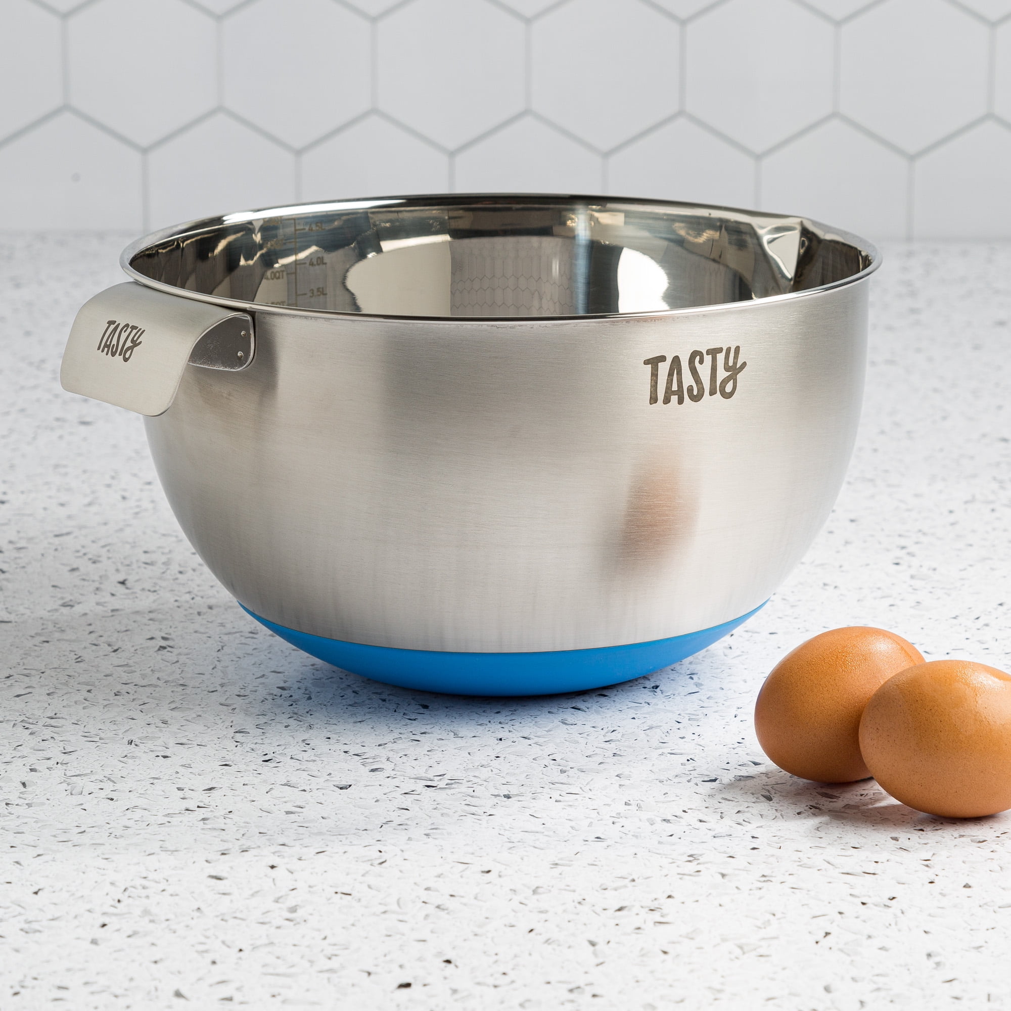 Tasty Stainless Steel Mixing Bowl with NonSlip Base and Measuring