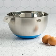 Tasty Stainless Steel Mixing Bowl with Non-Slip Base and Measuring Marks, Blue, 5 Quarts