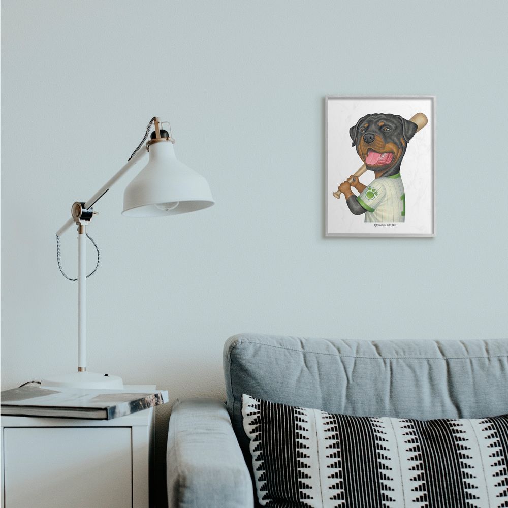 Stupell Industries Rottweiler Baseball Player Family Dog Sports Designed by Danny Gordan