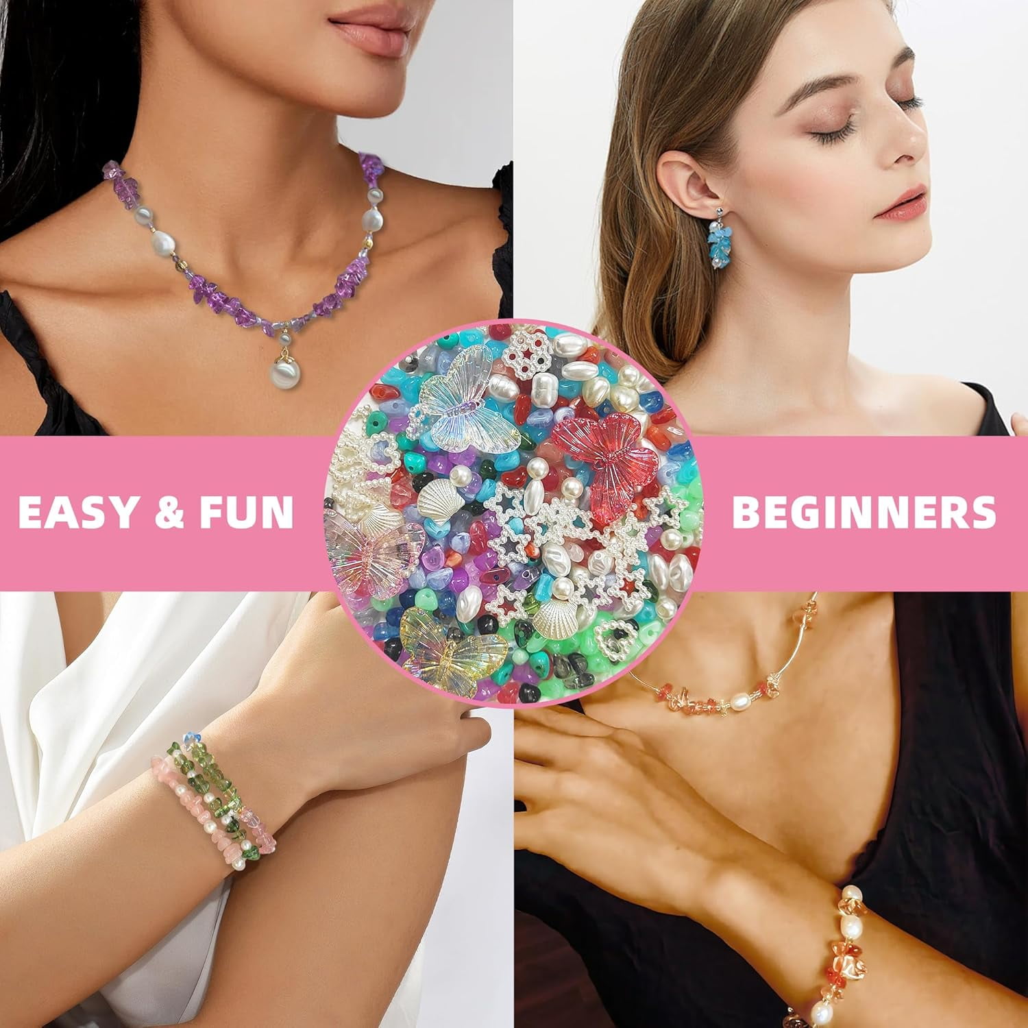 1500 Pcs Bracelet Making Kit with Pearl, Crystal, Shell & Gold Beads – DIY Jewelry Supplies for Teens and Adults