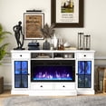thumbnail image 2 of Sunmthink 68" Fireplace TV Stand for TVs up to 80 Inch, Entertainment Center with 36" Electric Fireplace, Glass Doors, Media Console Cabinet for Living Room, White, 2 of 7