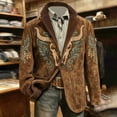 thumbnail image 6 of DGMIOCS Men's Corduroy Western Print Blazer Vintage Single Button Coat Long Sleeve Jacket with Pockets Brown XXL, 6 of 6