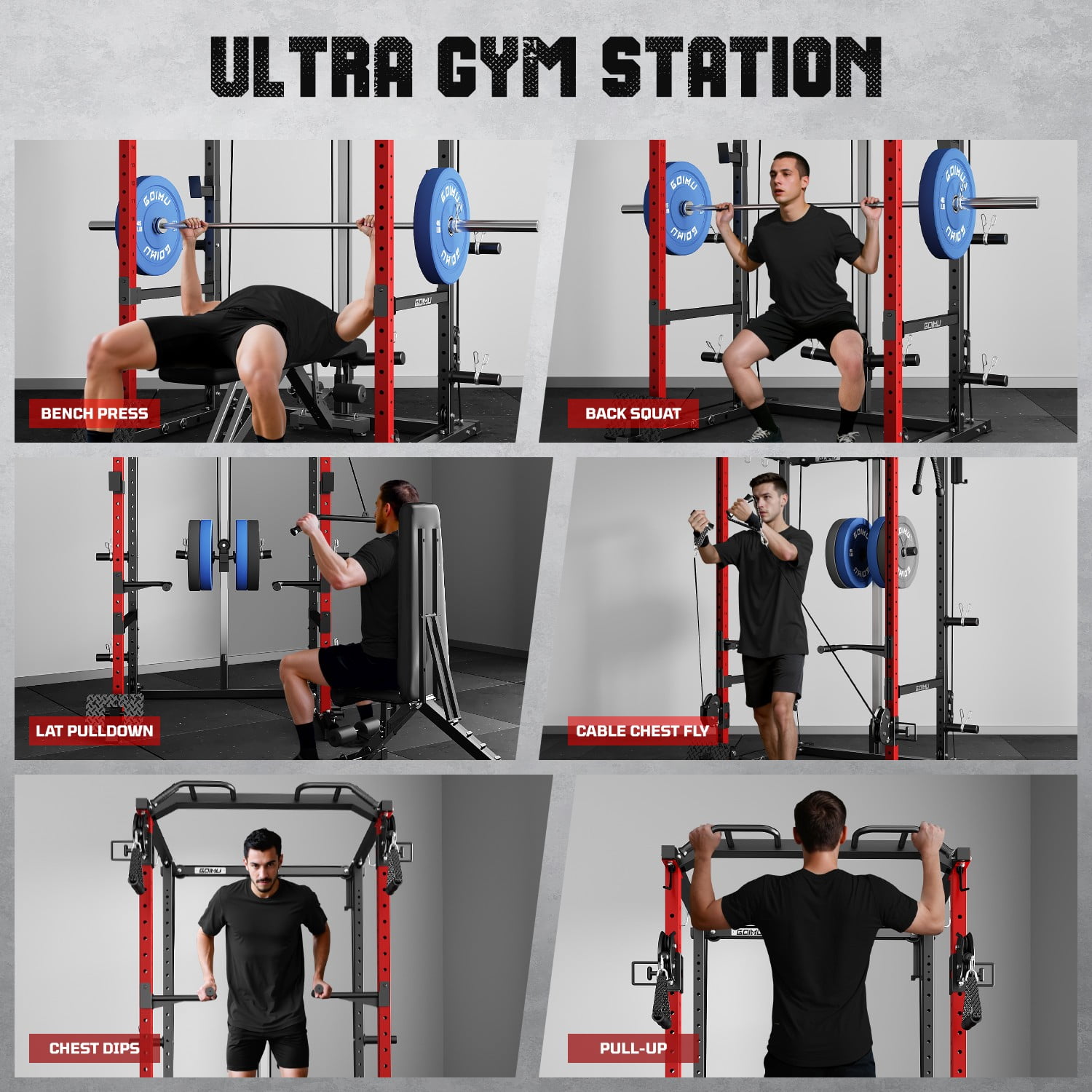 MITONOS Power Cage, 2000LB Squat Rack with Cable Crossover System, Multi-Function Weight Cage, Home Gym Workout Machine with More Training Attachments, RD